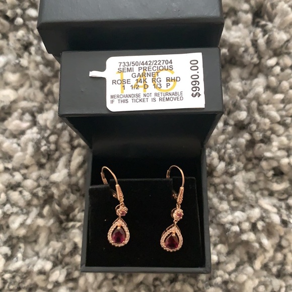 14K rose gold garnet gorgeous earrings - Picture 6 of 8